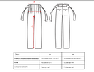 Technical drawing of Maison Lilli's Paperbag Pleated Pants - Marble Print with labeled dimensions a, b, and c indicating waist, hip, and inseam respectively. Measurements for sizes 36 and 38 listed below the illustration.